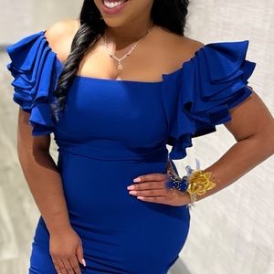 BLUE RUFFLES FORMAL DRESS